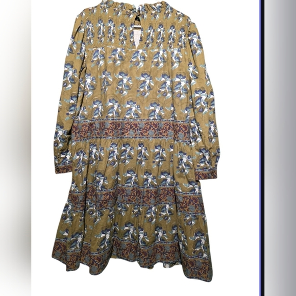 Victoria Dunn Olive and Blue Floral Dress EUC Medium PTP 24 Length 38 - Picture 2 of 3